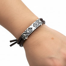 Load image into Gallery viewer, Aztec Bracelet – Leather Adjustable Silver Bar in .925 Sterling Silver